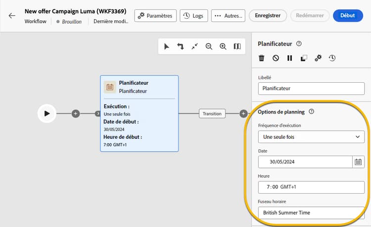Configurer l’activité du Planificateur