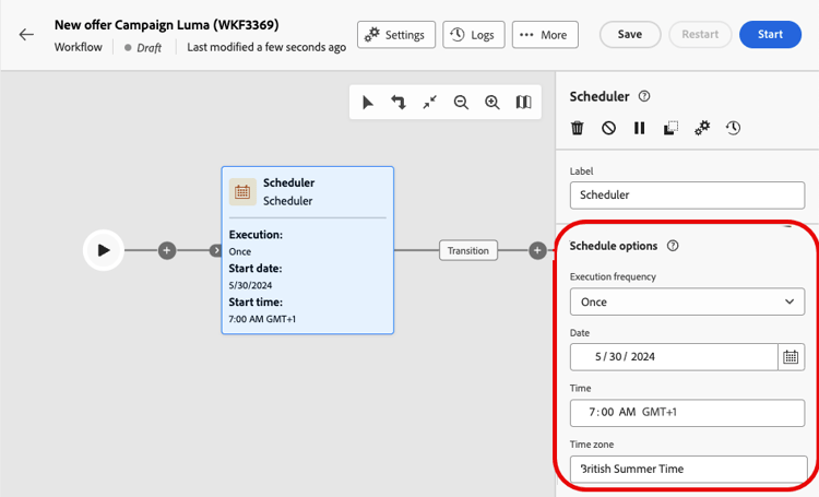 Configurer l’activité du Planificateur