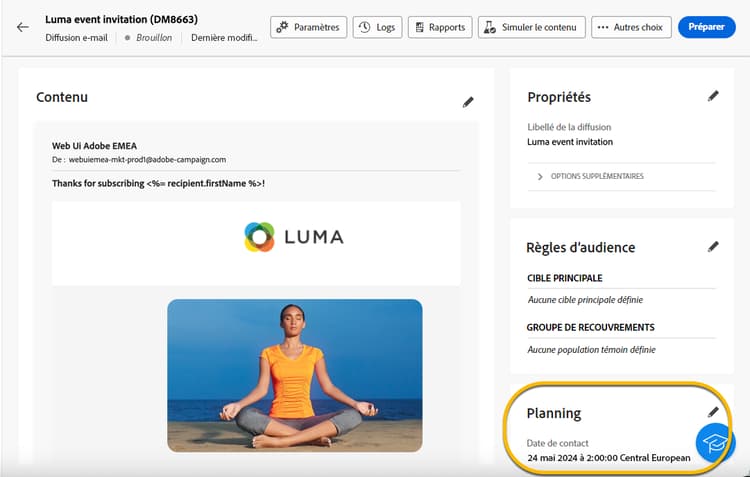 Vérifier le planning et préparer la diffusion