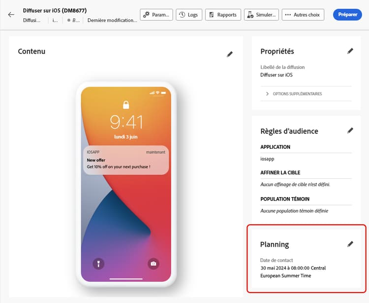 Vérifier le planning des notifications push