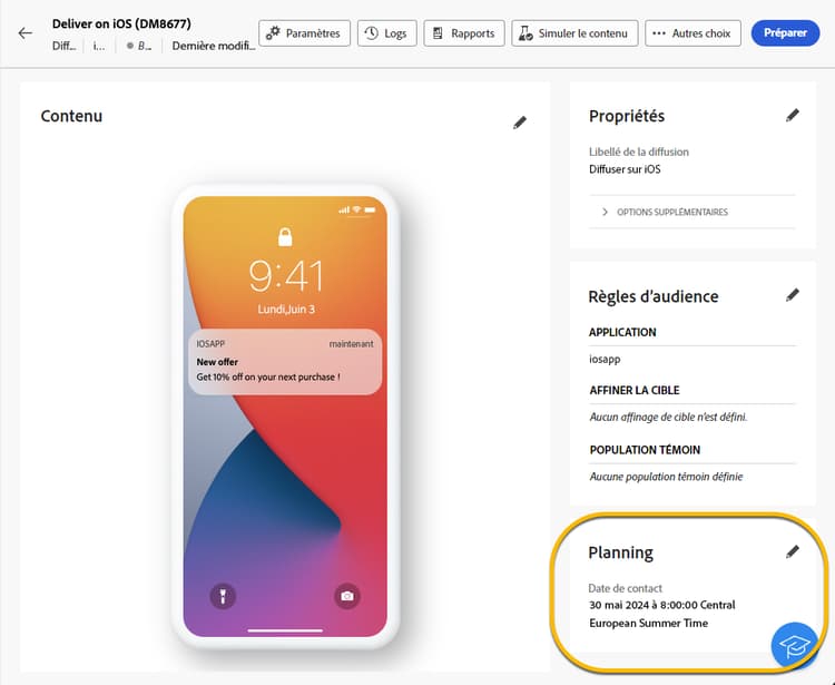 Vérifier le planning des notifications push