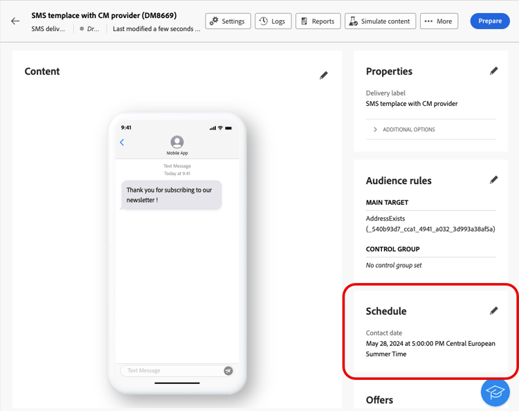 Vérifier le planning des SMS