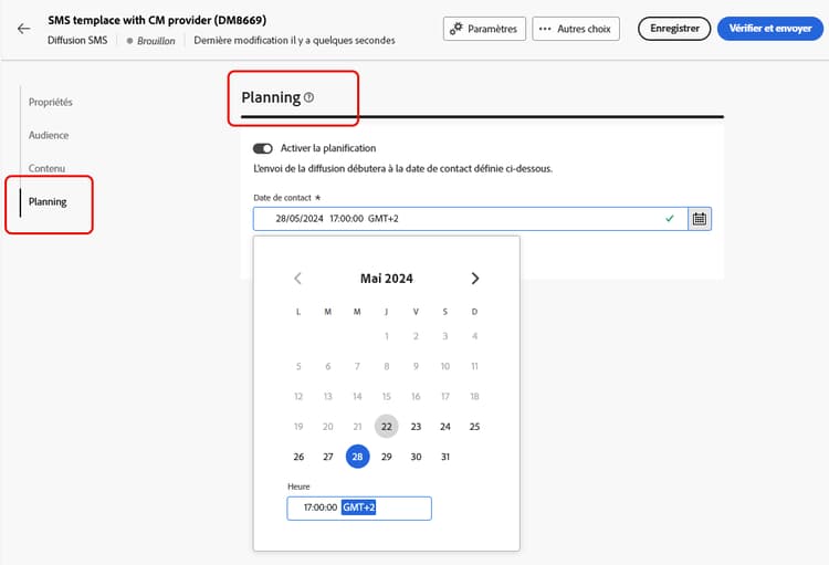 Planifier la diffusion de SMS