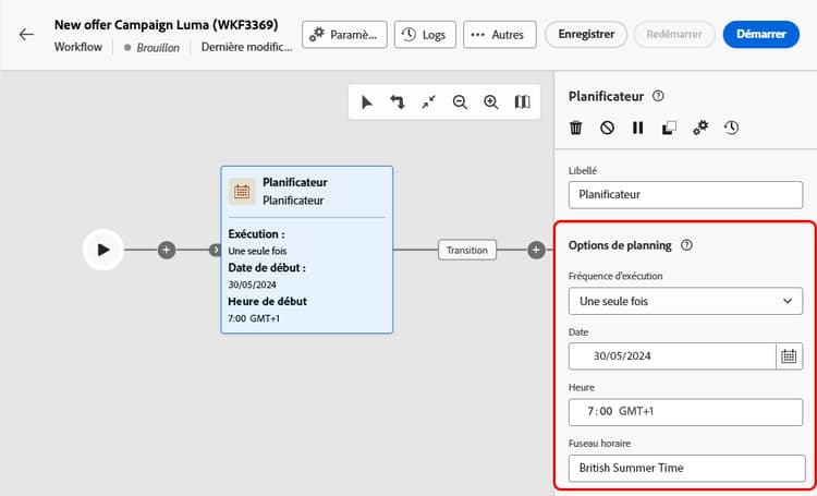 Configurer l’activité du Planificateur