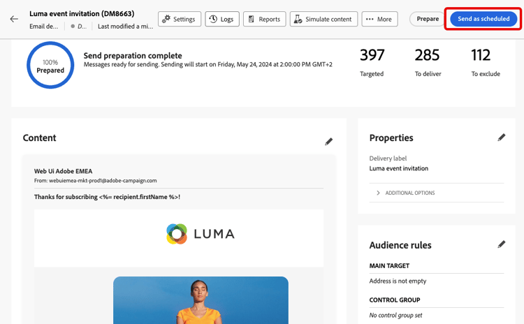 Confirmer l’envoi comme prévu
