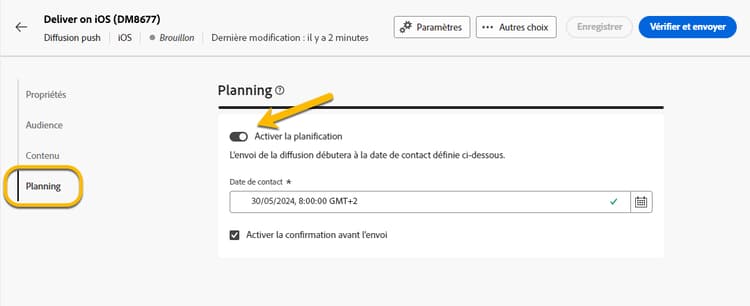 Planifier la diffusion des notifications push