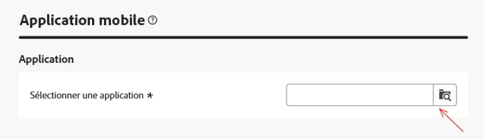 Capture d’écran affichant la sélection de l’application mobile pour les messages transactionnels.