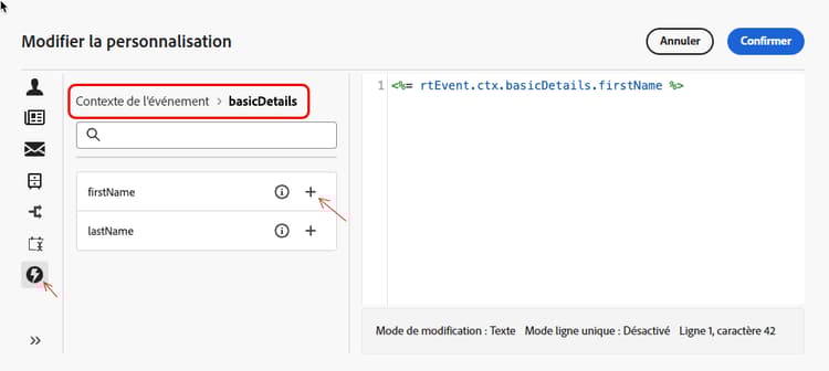 Capture d’écran affichant l’ajout de la personnalisation pour le prénom.