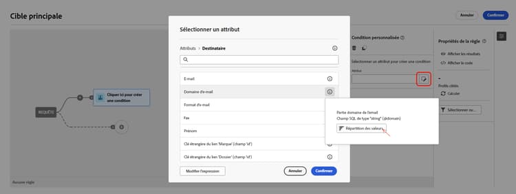 Description : accès à l’option de répartition des valeurs dans une requête.