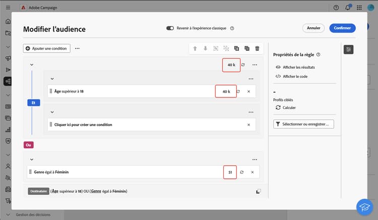 Affichage de la population et des résultats