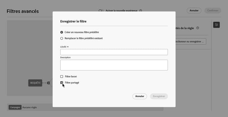 Option Filtre partagé