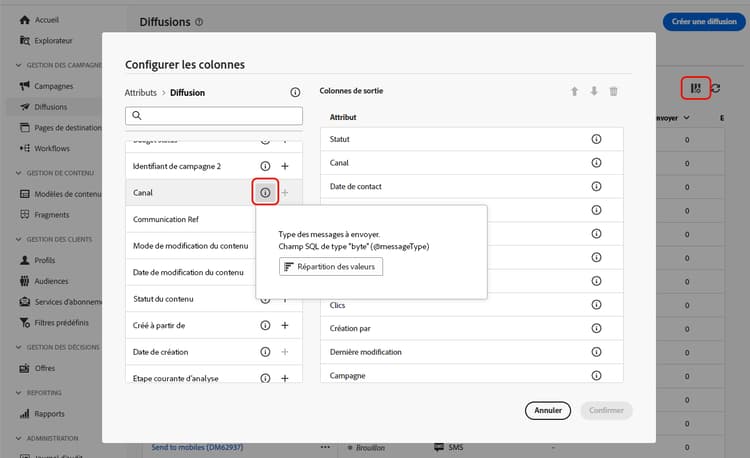 Interface de répartition des valeurs pour les diffusions
