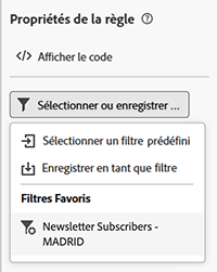 Section Filtres favoris