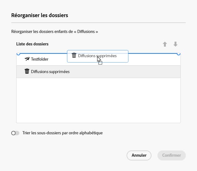 Fonctionnalité de glisser-déposer pour la réorganisation des dossiers
