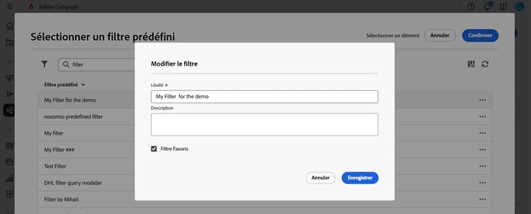 Modification des filtres prédéfinis