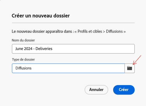 Nouveau dossier créé dans le dossier Diffusions
