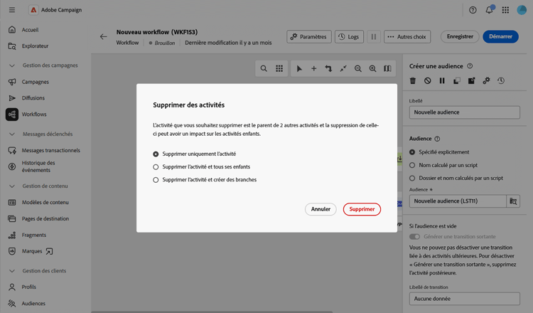 Supprimer plusieurs activités
