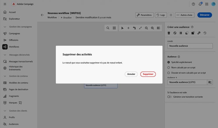 Supprimer une seule activité