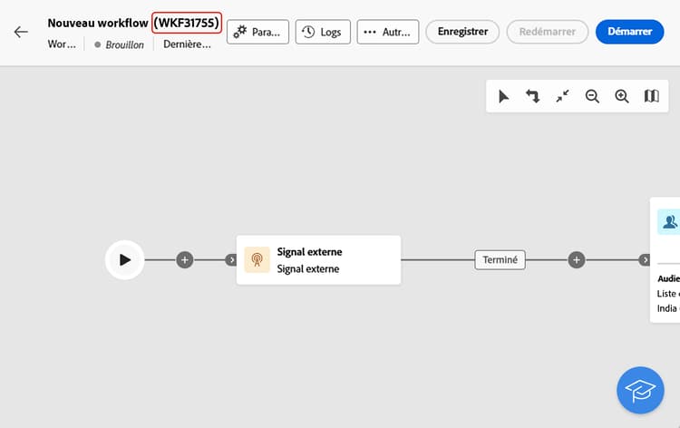 La capture d’écran montre le nom interne du workflow en regard de son libellé.
