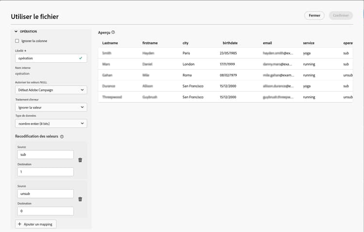 Capture d’écran de l’interface de mappage du service d’abonnement de workflow.