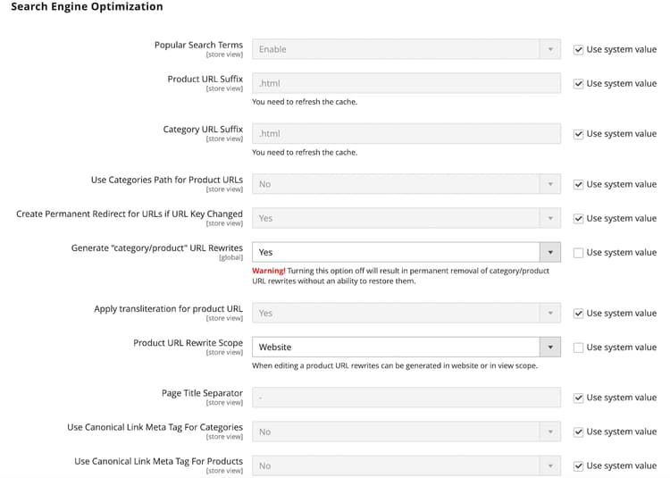 Configuration du catalogue - Optimisation du moteur de recherche