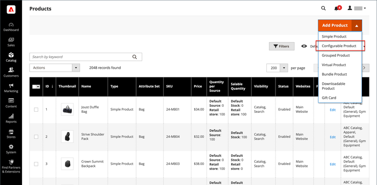 Ajouter un produit configurable