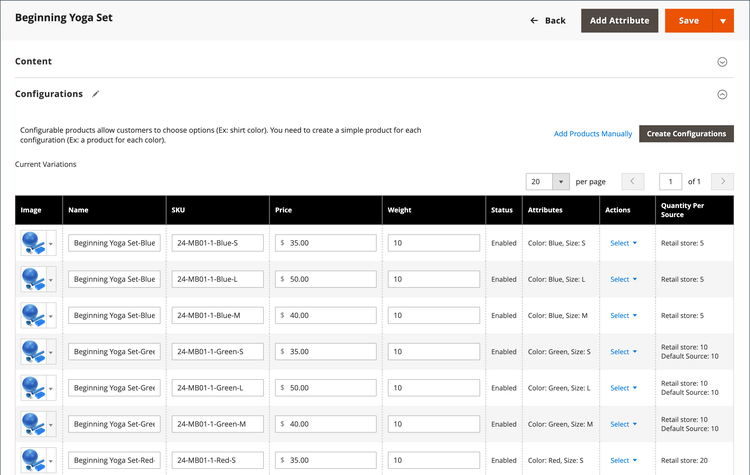 Configurations actuelles