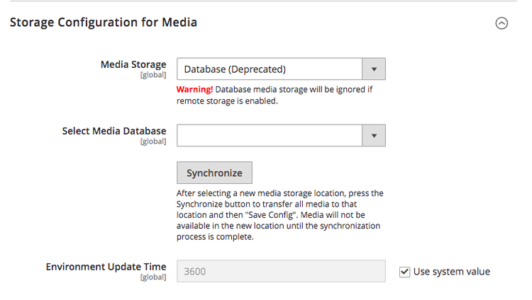 Configuration avancée - Configuration de stockage pour Media - Base de données