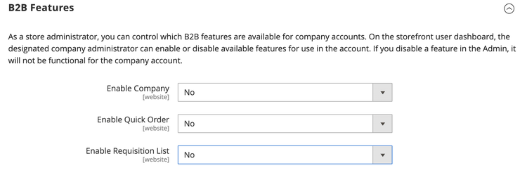 Fonctionnalités B2B