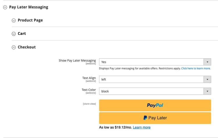 Pay Later Messaging - Passage en caisse