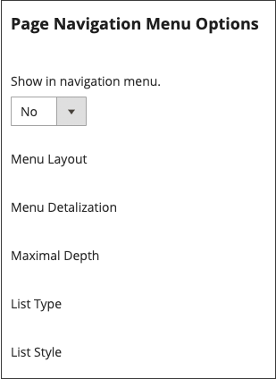 Options de menu de navigation de page