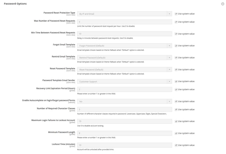 Options de mot de passe