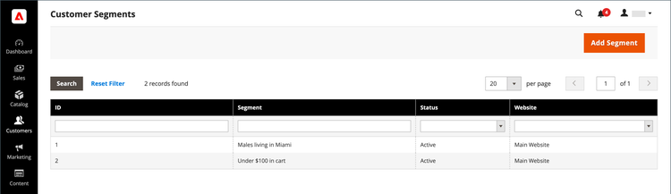 Liste de segments clients