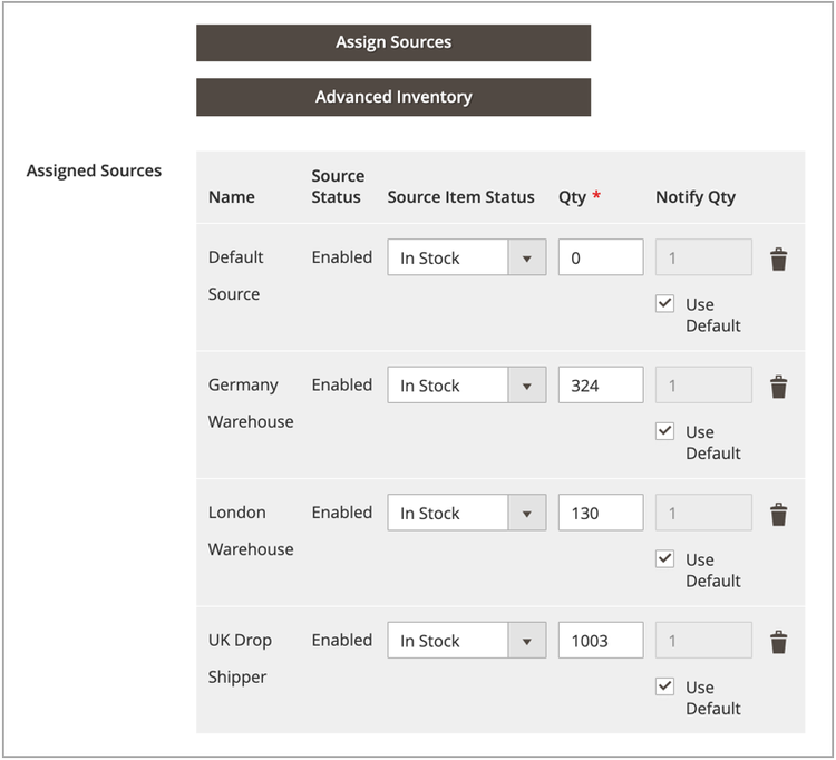 Section Sources pour un produit