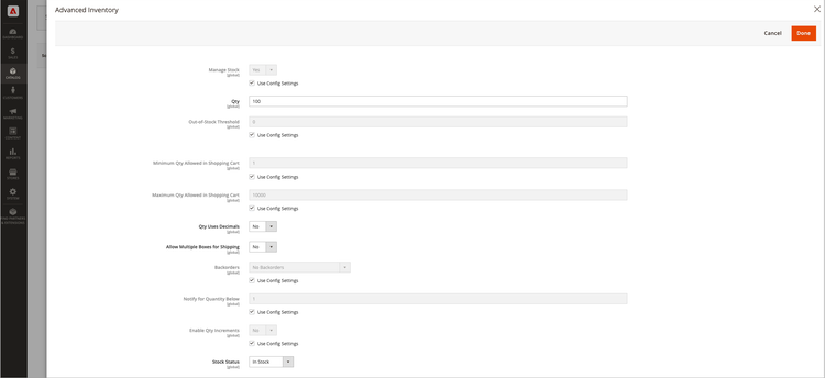 Inventaire avancé configuré pour les commandes en arrière-plan