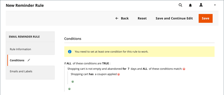 exemple de conditions de rappel d’e-mail