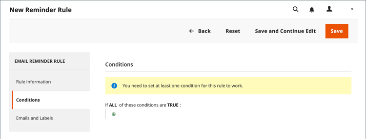Conditions de rappel des emails