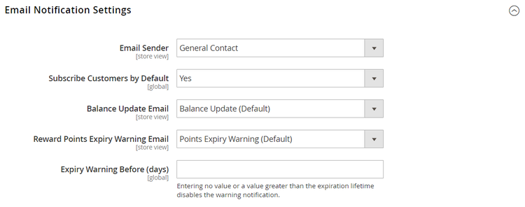 Configuration des clients - notifications par e-mail de points de récompense