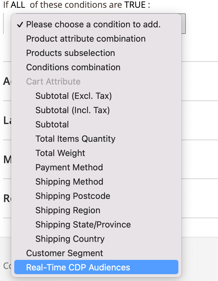 Sélectionner la condition d’audience Real-Time CDP