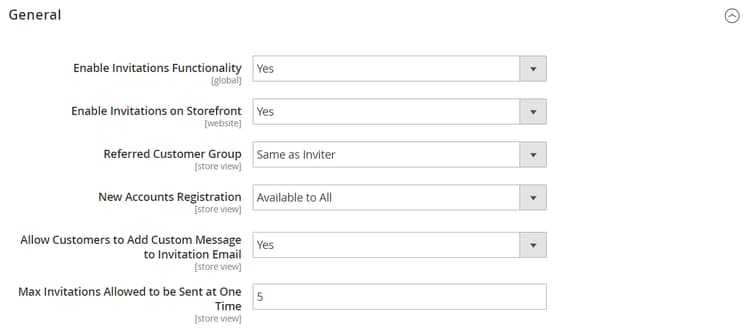 Configuration des clients - options générales des invitations