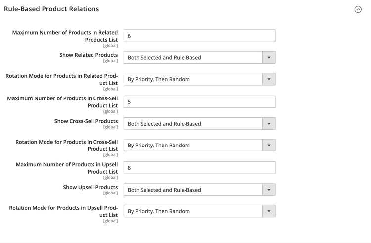 Configuration du catalogue - relations de produit basées sur des règles