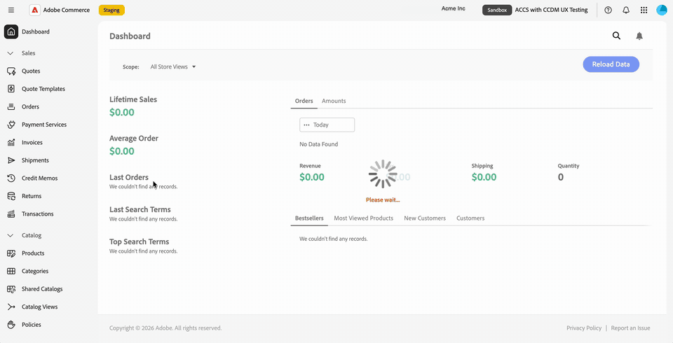 Volet de navigation de gauche de Commerce Admin