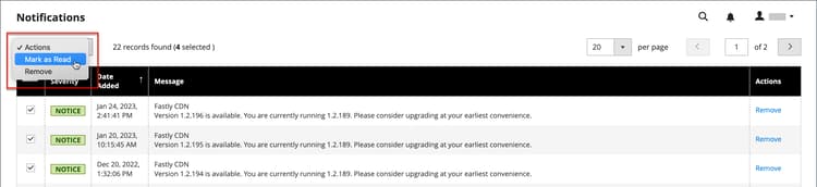 Admin - Marquer les notifications sélectionnées comme lues