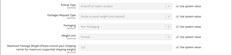 Paramètres du package FedEx
