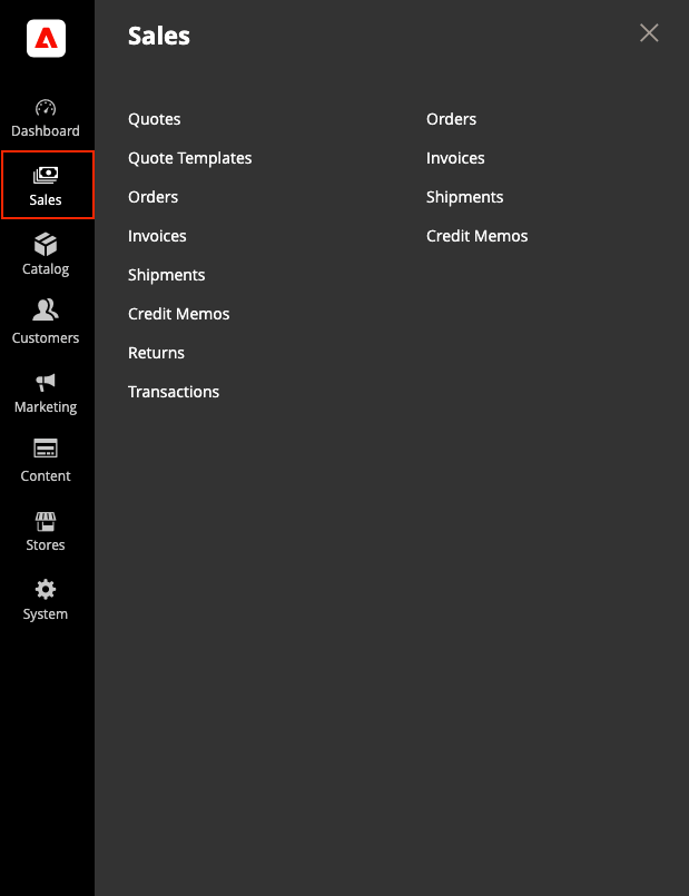 Menu Ventes