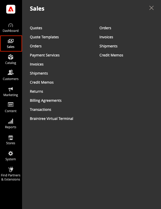 Menu Ventes