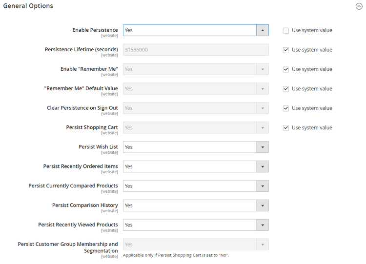 Activation et configuration de la persistance du panier