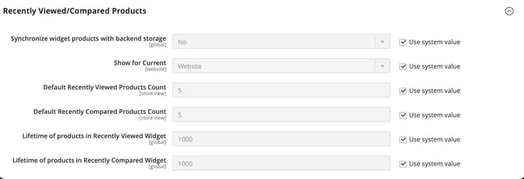Configuration du catalogue - produits récemment consultés/comparés