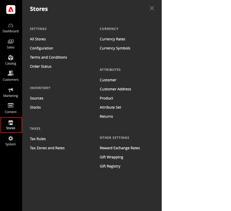 Admin - Menu Magasins