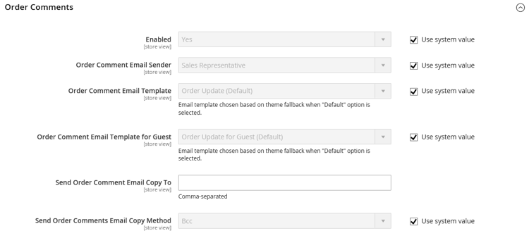 Configuration des ventes - Commentaires sur la commande des emails de vente